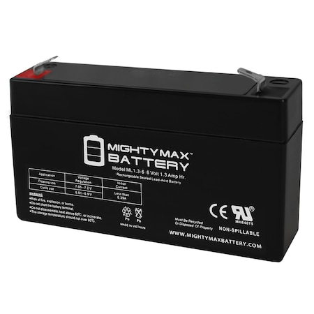 MIGHTY MAX BATTERY 6V 1.3Ah SLA Replacement Battery for Zeus PC1.3-6F1 MAX3948582